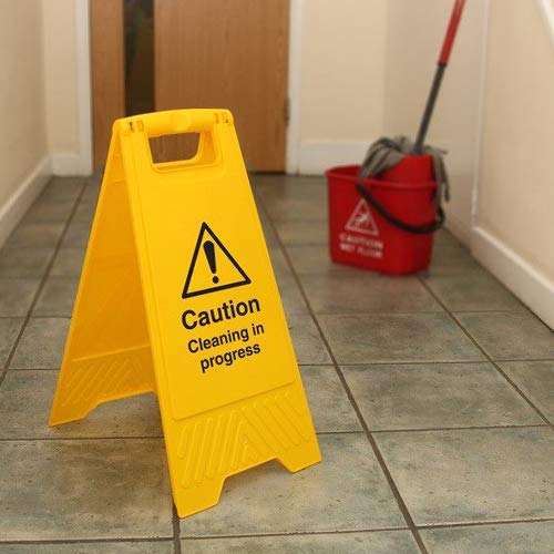 V Safety AF005AU-AF Caution Cleaning In Progress - Yellow Double Sided Floor Sign