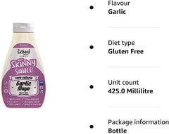 Skinny Food Co Sugar Free Garlic Mayo Sauce 425ml - Virtually Zero Calorie Sauce - Vegan & Keto-Friendly - Sugar Free Garlic Mayonnaise Sauce - Gluten Free
