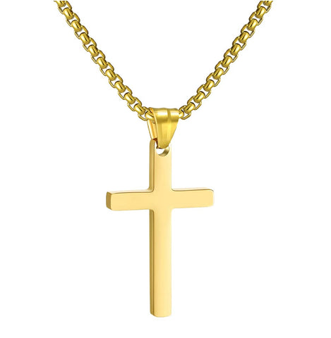 RWQIAN Stainless Steel Cross Necklace for Men gold 50cm Small Cross Pendant Necklace Simple Jewelry Christian cross Chain for Mens