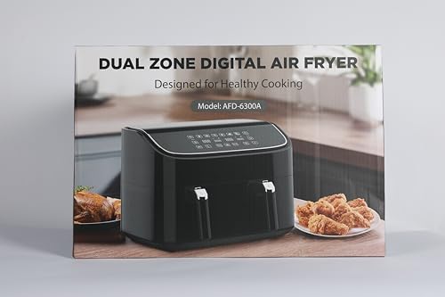 9L Dual Air Fryer, 3L+6L XL Capacity Dual Zone Digital Air Fryer, 2 Drawers, Non-Stick, Sync-Finish, 6L for Whole Chicken, 6 in 1 Cooking Presets, Healthier & Less Oil, Energy-Saving, Dishwasher-Safe