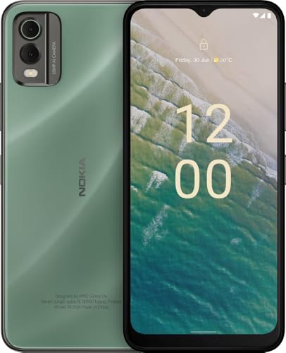 Nokia C32 6.5” HD+ Smartphone with 3GB RAM/64GB ROM, 50MP/8MP Cameras, 5000 mAh 3-day Battery Life, Toughened Glass back, IP52 Rating, Fingerprint sensor & Face unlock, Android 13, Dual SIM - Green