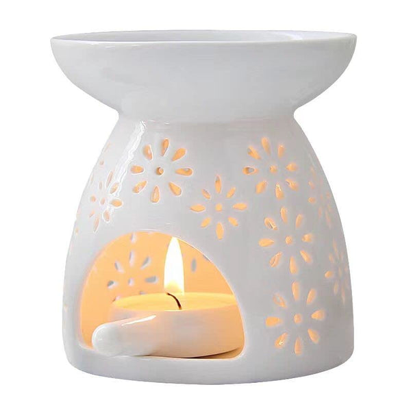 ZEEWIZZ !BIG SIZE! 9.8 x 9.8 x 11.5 cms Wax Melt EssentialOil Burner White -Star Pattern, Ceramic Aroma Burners Assorted Wax Warm Aromatherapy Holder Candle Scented Diffuser Home Bedroom