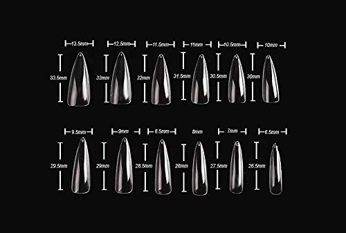 600 Pieces Extra Long Stiletto Straight Pointed Full Cover NATURAL Press On Acrylic False Nails Tips - Professional Salon & Home Use.