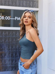 Avidlove Womens Crop Top Going Out Vest Sexy Shirt Sleeveless Blouse One Shoulder Outfit Summer Y2K Party Weiß XS