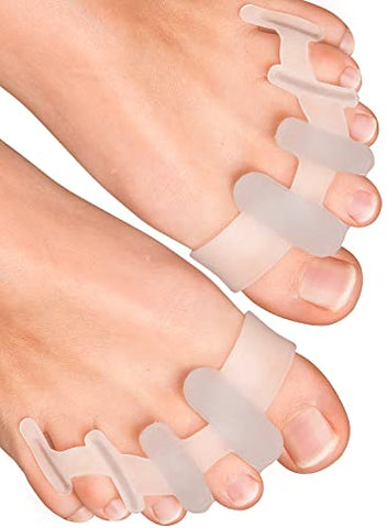 YogaMedic® Toe Separator for Overlapping Toes 6Pcs Improved Silicone, 0% BPA, One-Size - Bunion Corrector Toe Straightener to Relax, Spread and Stretch- Bunion Support for Women & Men - Toe Spreader