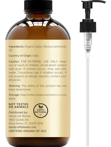 Handcraft Blends Cold-Pressed Organic Castor Oil 236 ml | Glass Bottle | 100% Pure and Natural | Premium Grade Carrier Oil | Hair, Eyelashes and Eyebrows | Hair and Body | Ayurvedic Hair Care