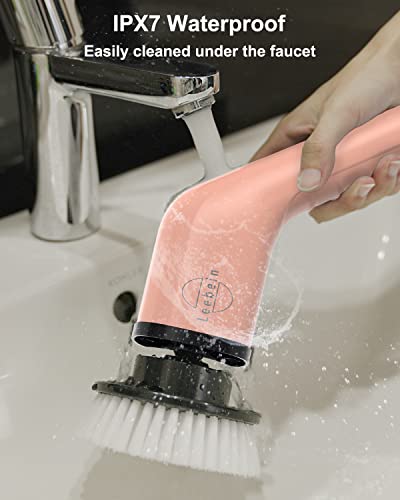 Leebein Electric Spin Scrubber, Cordless Powerful Scrub Brush for Cleaning Bathroom, Kitchen, Shower Tub and Floor Tile with Adjustable Extension Long Handle and 8 Replaceable Brush Heads