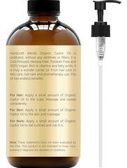 Handcraft Blends Cold-Pressed Organic Castor Oil 236 ml | Glass Bottle | 100% Pure and Natural | Premium Grade Carrier Oil | Hair, Eyelashes and Eyebrows | Hair and Body | Ayurvedic Hair Care