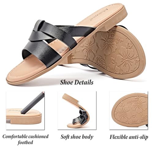 Ataiwee Women's Flat Slide Sandals - Casual Ladies Cross Strap Slip On Walk Summer Slide Sandals.(2307013,BR/MF,10 UK)