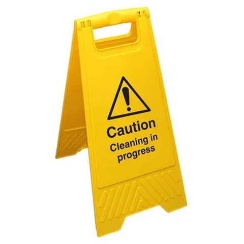 V Safety AF005AU-AF Caution Cleaning In Progress - Yellow Double Sided Floor Sign