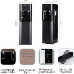 Freestanding Mains Fed Unit Loading Floor Standing Water Dispenser,Cooler Water Dispenser,Bottom Loading Hot and Cold Water For Home Office Commercial Business,Black,warm and hot