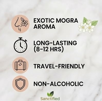 Sanctified Mogra Attar - 10 ml Concentrated Perfume Oil Roll-On | Traditional Alcohol-Free Fragrance for Men and Women | Long-Lasting Natural Scent