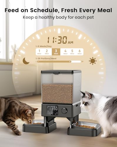 oneisall 5L Automatic Cat Feeder with Timer for 2 Cats, Knob Model Dry Food Auto Pet Feeders for Cats Dogs, Automatic Memory 10s Voice Recordings Timed Cat Feeder