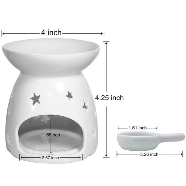 Wax Melt Essential Oil Burner White - Star Pattern, Ceramic Aroma Burners Assorted Wax Warmer Aromatherapy Tarts Holder Candle Scented Diffuser Home Bedroom Decor Christmas Housewarming Gift