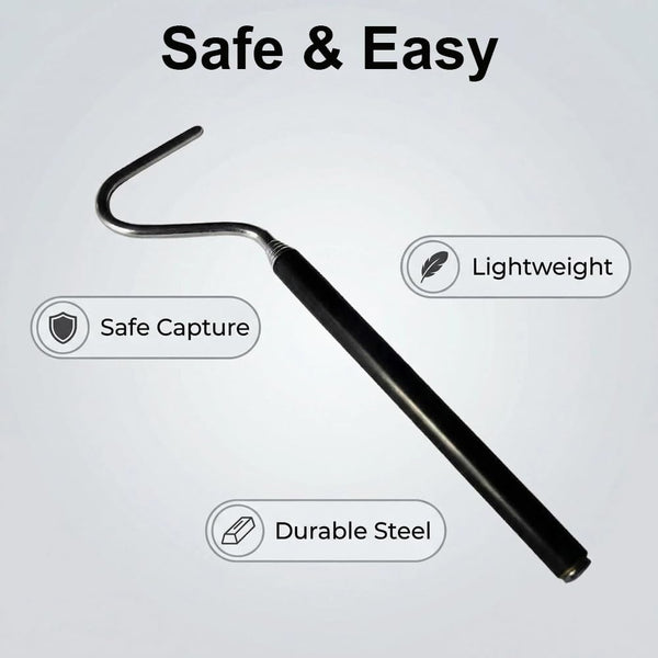 Jdbefuy Collapsible Snake Hook, 7.7" to 26" Stainless Steel Extensible Snake Catching Tool, Retractable Handling Hook for Controlling and Moving Small Snakes and Reptiles Up (Black)