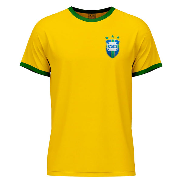 Brazil/Brasil 1970 Retro Soccer Jersey for Men – Vintage Yellow Football Shirt – Pelé Tribute – Classic Fan Apparel (US, Alpha, Small, Regular, Regular, Verde Amarela)