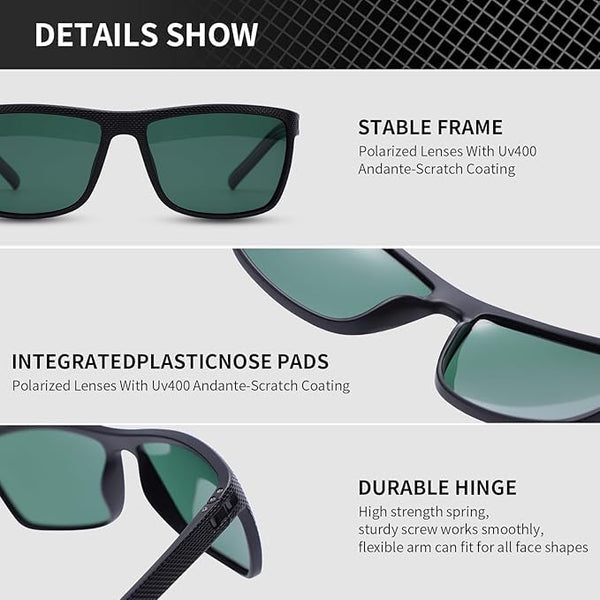 Risipu 3-Pack Polarized Sunglasses for Men and Women, Lightweight Rectangular Sun Glasses Men, UV400 Protection Mens Sunglasses Polarised (Black*3)