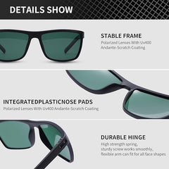 Risipu 3-Pack Polarized Sunglasses for Men and Women, Lightweight Rectangular Sun Glasses Men, UV400 Protection Mens Sunglasses Polarised (Black*3)