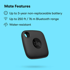 Tile Mate (2022) Bluetooth Item Finder, 1 Pack, 60m finding range, works with Alexa & Google Home, iOS & Android Compatible, Find your Keys, Remotes & More, Black