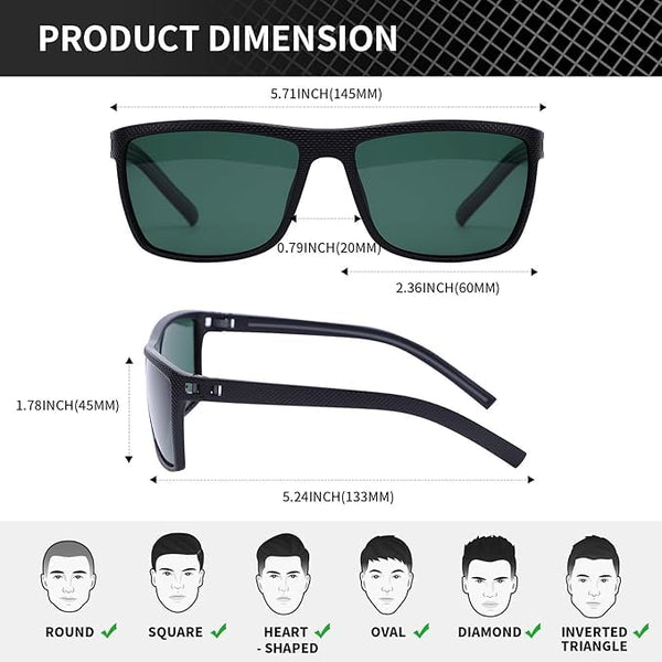 Risipu 3-Pack Polarized Sunglasses for Men and Women, Lightweight Rectangular Sun Glasses Men, UV400 Protection Mens Sunglasses Polarised (Black*3)