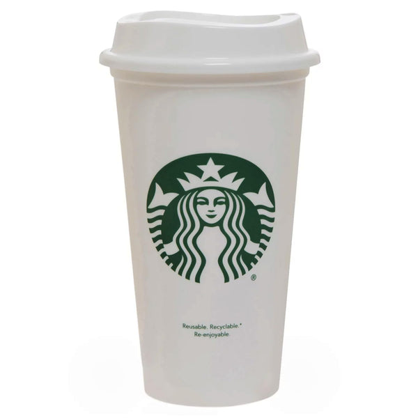 Starbucks White Reusable Plastic Travel Mug/Cup/Tumbler Grande Medium, 16oz 473ml