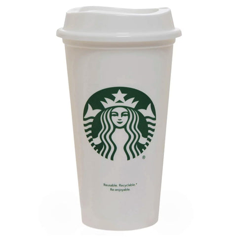 Starbucks White Reusable Plastic Travel Mug/Cup/Tumbler Grande Medium, 16oz 473ml