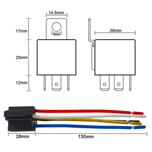 Aiqeer 5 Pin Car Relay, 12V 40A SPDT Automotive Relay with Harness Socket and Pre-Wired (Black)