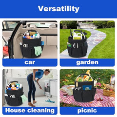 IVODEELA Cleaning Caddy with Handle,Cleaning Caddy Organiser,Multi Pocket Large Cleaning Caddy Bag,Easy To Clean and Carry Cleaning Products Organiser,Cleaning Organiser,Black