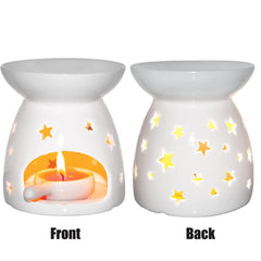 Wax Melt Essential Oil Burner White - Star Pattern, Ceramic Aroma Burners Assorted Wax Warmer Aromatherapy Tarts Holder Candle Scented Diffuser Home Bedroom Decor Christmas Housewarming Gift