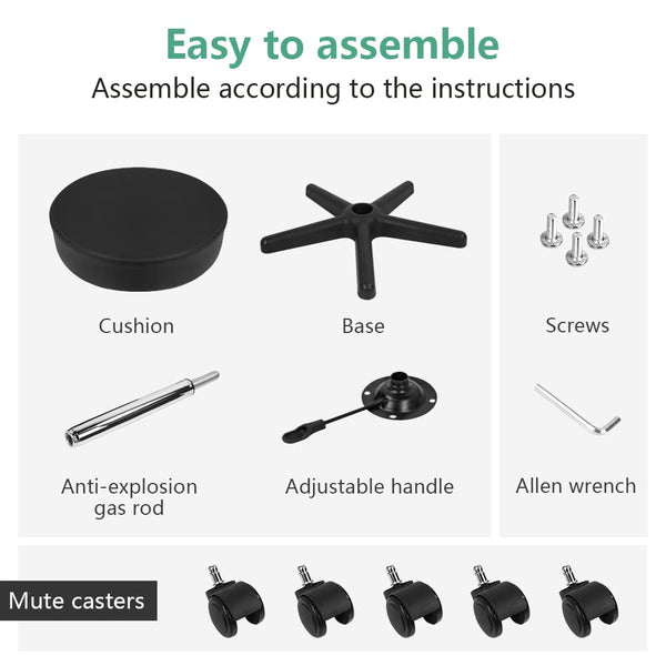 FURWOO Round Rolling Stool with Wheels Height Adjustable Spa Stool for Salon Massage Home Kitchen Black