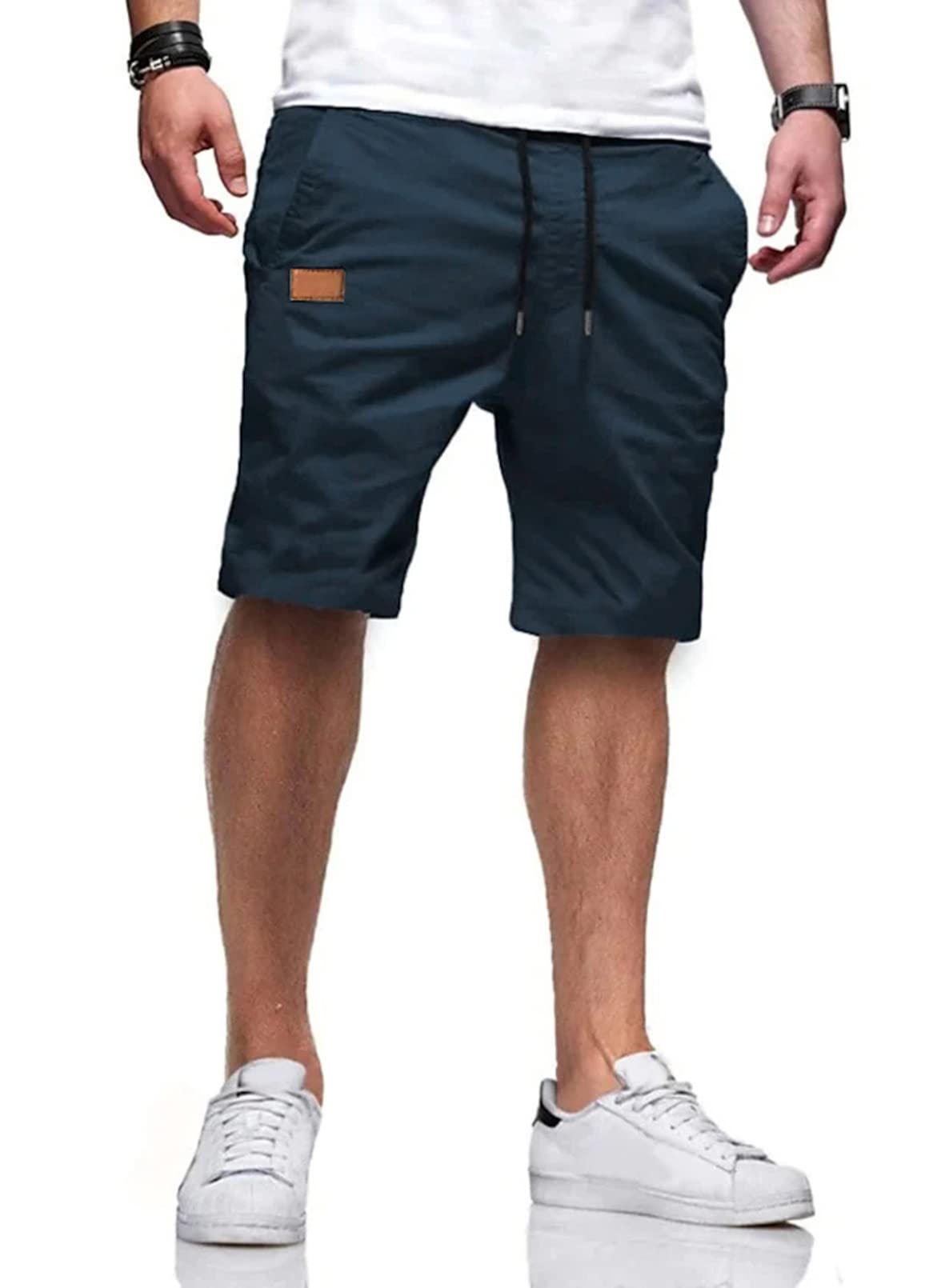 Meilicloth Mens Shorts Cotton Casual Shorts Summer Pants for Men with Pockets - Athletic Lounge SweatShorts Blue, 34