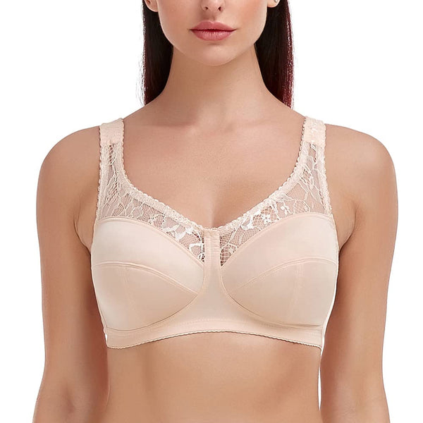 Ayigedu UK Plus Size Minimiser Bra Women Non-Wired Non-Padded Full Coverage Soft Cup Bra 40-D Beige