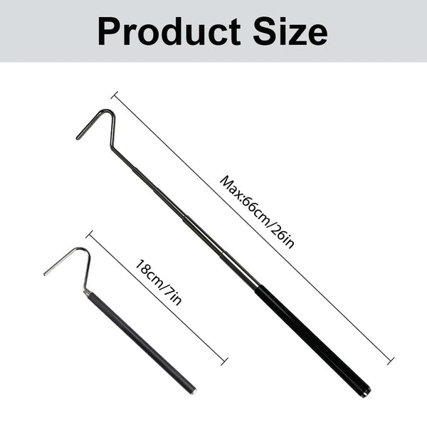Jdbefuy Collapsible Snake Hook, 7.7" to 26" Stainless Steel Extensible Snake Catching Tool, Retractable Handling Hook for Controlling and Moving Small Snakes and Reptiles Up (Black)