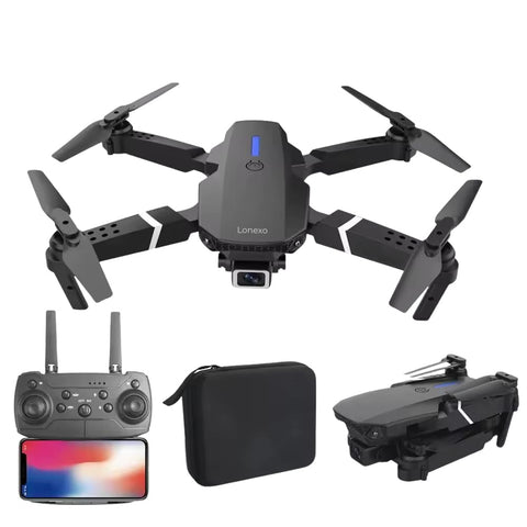 Lonexo V3 Drone Dual wide-angle HD camera WiFi height Hold Foldable RC quadrotor helicopter Rechargable drone (Black)