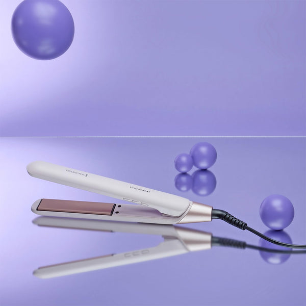 Remington Straightener [Advanced Ceramic + Almond Oil] Almond Allure (Ultra-Fast Heat Up, Digital Temperature Control, Curved Design for Curls & Waves, Extra-Long Plates, Worldwide Voltage) S4807