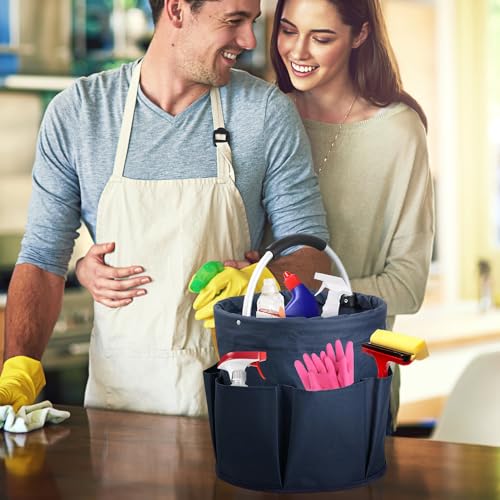 Lotvic Cleaning Caddy Organiser, Cleaning Caddy with Handle, Foldable Cleaning Bag, Large Capacity Cleaning Products Organiser, Cleaning Storage Bag for Indoor and Outdoor, 11x11in (Blue)