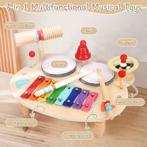 XIAPIA Kids Drum Kit, Baby Drum Musical Instruments Toys for 1 Year Old, Toddler Drum Set with Wooden Xylophone for Kids, Percussion Instruments Musical Toys Birthday Gifts for Children Boys and Girls