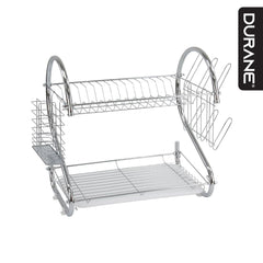 SQ Professional Dish Drainer | 2 Tier Aluminium dish drying rack | Dish Drainer with Detachable Plastic drip tray |Utensil and Cup Holder |Dish rack for Kitchen Countertop (Silver)