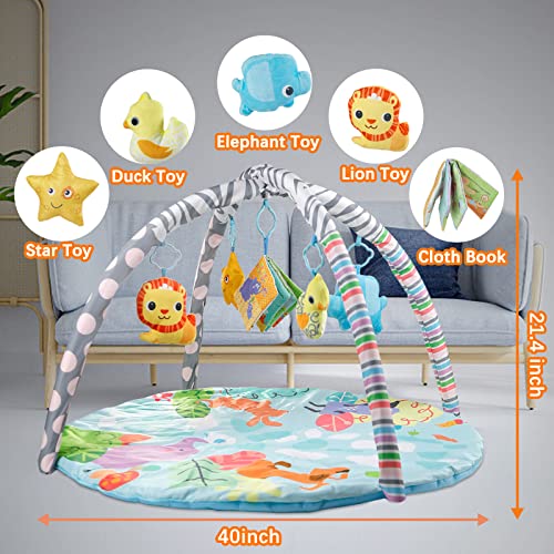 WALLE 6 in 1 Baby Activity Gym Baby Essentials for Newborn Baby Play Mat for Floor, Baby Play Gym with Washable Thick Playmat Tummy Time Mat with 5 Toys for Early Education Develop Cognition