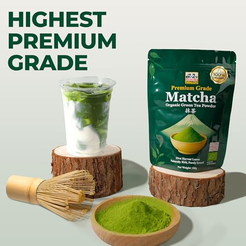 Double Dragon Organic Match Green Tea Powder 100g - Premium Ceremonial Grade Japanese Stone-Ground Matcha Powder | Antioxidant Rich Matcha Tea for Lattes, Smoothies & Baking | Vegan and Gluten-free