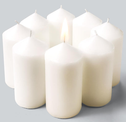 TRINIDa Premium Large Pillar Candle - 8 Pack White Pillar Candles in Eco-Kraft Paper Box, 50 x 100 mm | 25 Hour Long Burning Time - Ideal for Church, Home Decor and Special Occasions