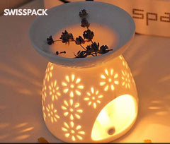 ZEEWIZZ !BIG SIZE! 9.8 x 9.8 x 11.5 cms Wax Melt EssentialOil Burner White -Star Pattern, Ceramic Aroma Burners Assorted Wax Warm Aromatherapy Holder Candle Scented Diffuser Home Bedroom