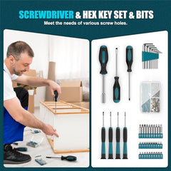 Sundpey Home Tool Kit 206PCs - Household Tool Set with 12V Cordless Drill Portable Starter Power Tool Combo Kits - Basic General Homeowner Tool Box for Men & Women for Garden & Office & House Repair