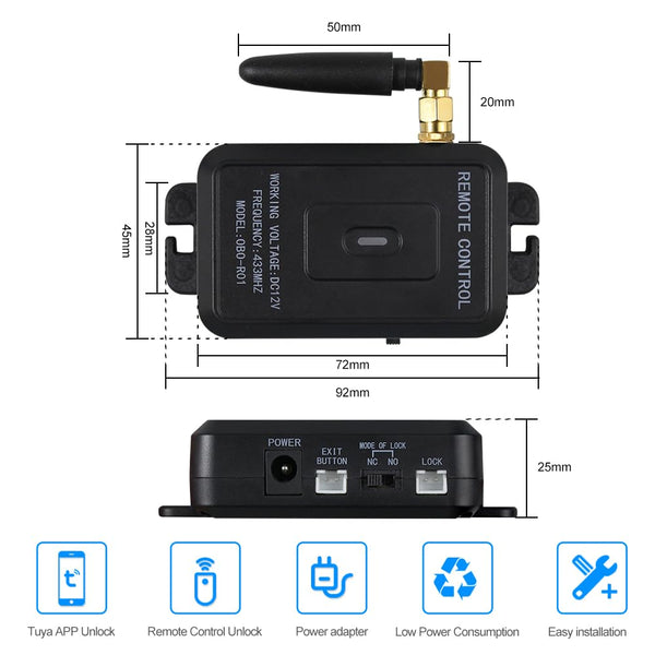 ReaIOKbii Tuya Complete Access Control System Kit, 433MHz Remote Controller Door Opener, 180kg Magnetic Lock, 30m Remote Transmitters