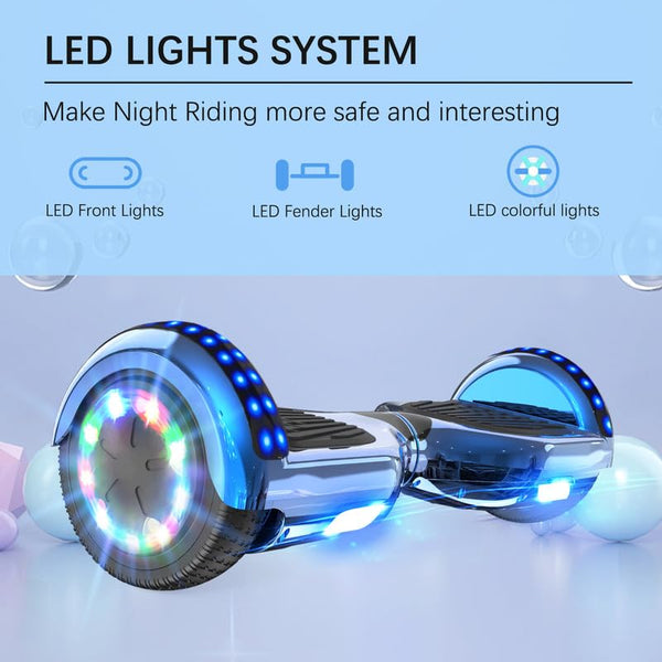 RCB Hoverboards for Kids and Adults 6.5 inch, Hoverboards with Bluetooth - Speaker - Colorful LED Lights, Hover Board Gift for Kids and Teenager