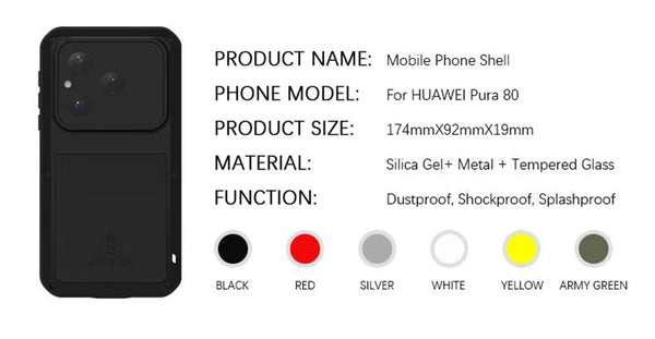 For Huawei Pura 80 Metal Case, LOVE MEI Outdoor Armor Tank Shockproof Dust/Dirt/Snow Proof Hybrid Heavy Duty Aluminum Metal Case (White, Huawei Pura 80 Ultra)