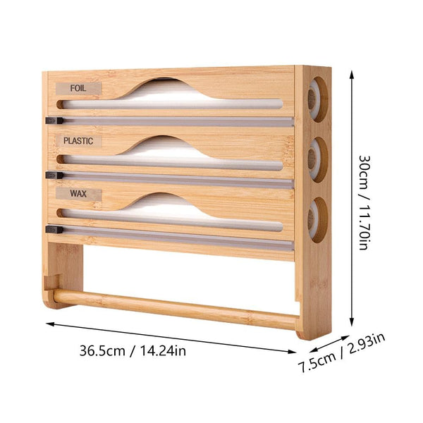 5-in-1 Cling Film Dispenser and Cutter Tin Foil Film Dispenser and Cutter, Foil Dispenser 40 cm Kitchen Roll Foil Organiser Storage Cling Film Cutter for Aluminum Foil Cling Film Wax Paper (Yellow)