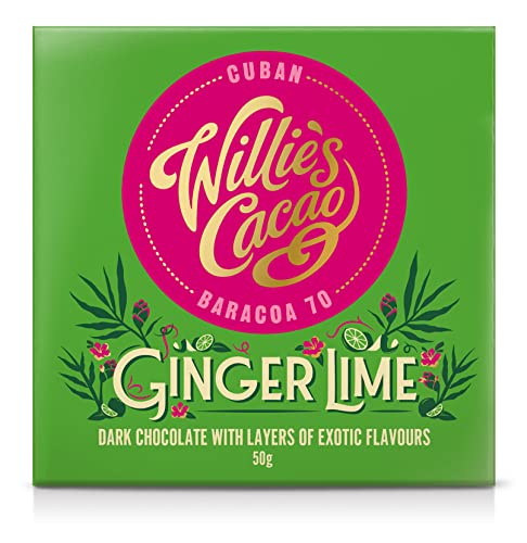 Willie's Cacao - Artisan Chocolate Bar - Ginger & Lime, Cuban 70% dark chocolate with ginger and lime - Vegan - 50g x 12