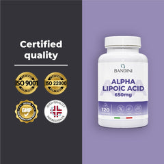 Bandini® Alpha Lipoic Acid 650mg | 120 High Strength ALA Vegan Capsules | 4 Month Supply | Alpha-Lipoic Acid Powerful Antioxidant | Maximum Absorption Aminoacid Supplement | No Synthetic Binders