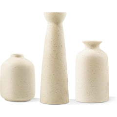 Ceramic Vase Set, 3 Piece, Small Boho Style, White (Beige)